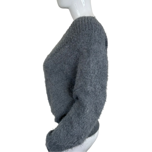 Fashion on Earth Anthro Open Back Fuzzy Eyelash Sweater top faux wrap grey M MD - Picture 6 of 17